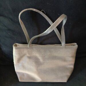 Eves Rocher Women's Small Metallic Grey Fabric Tote  Purse